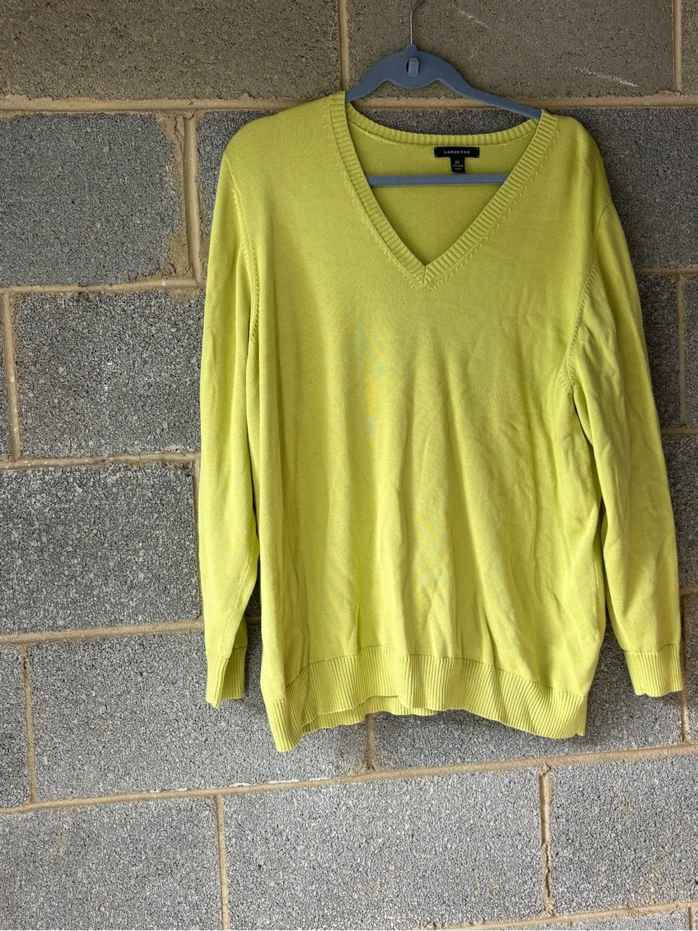 Lands’ End 2X Supima Cotton Lime Green V-Neck Sweater 20W–22W
